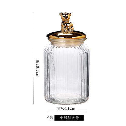Modern Transparent Glass Sealed Jar Storage With Lid Golden Animal Decoration Candy Bottle Tea Box Kitchen Utensils