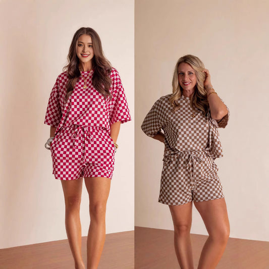 New Comfort Loose Leisure Suit Women's European And American Fashion Plaid Short-sleeved Shirt And Shorts Two-piece Set