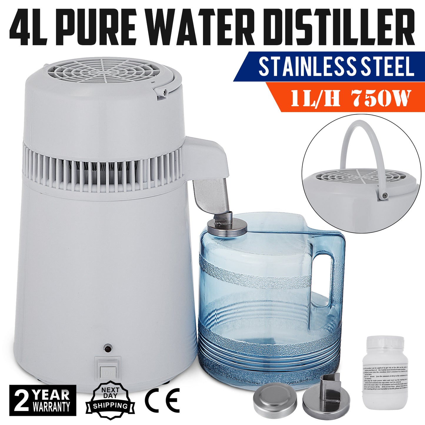 Newest 4L Dental  Medical Pure Water Distiller All Stainless Steel Internal