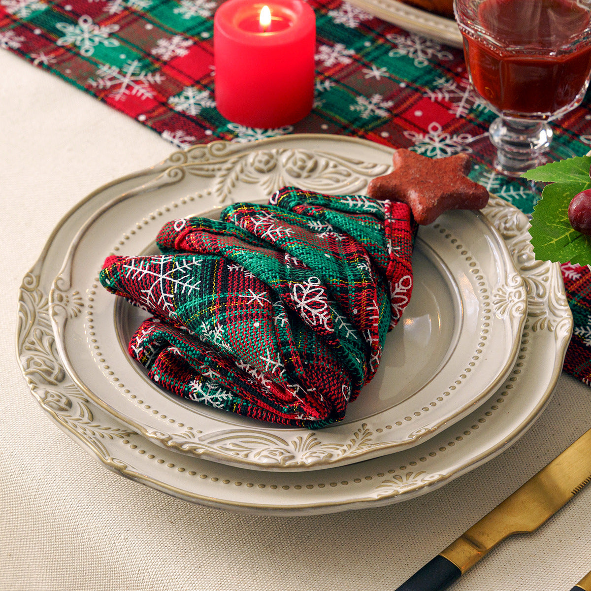 Christmas Series New Year Cloth Plaid Table Flag Insulation Pad