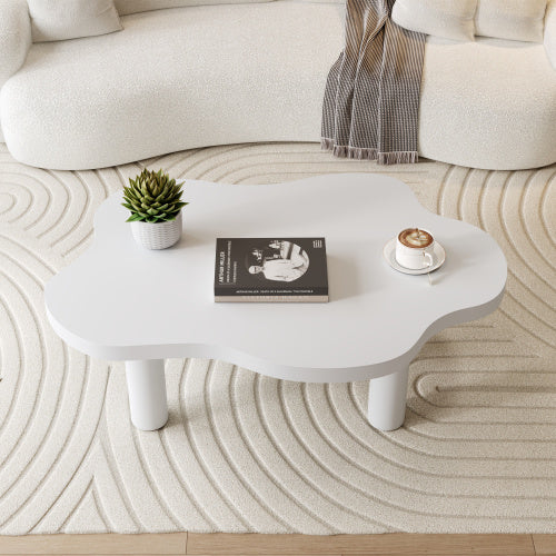 Cloud Shaped Coffee Table, Irregular White Tea Table, Round Corner End Table, Modern Coffee Table With 4 Legs, For Living Room Furnitur, Easy Assembly