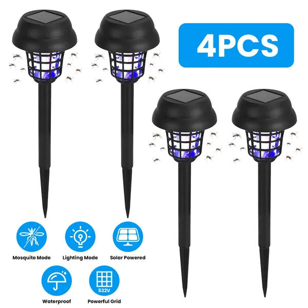 4 Pack Solar Powered Mosquito Zapper Outdoor Insect Killer Torch Waterproof Bug Zapper With UV Light White Light For Yard Garden Farm Patio