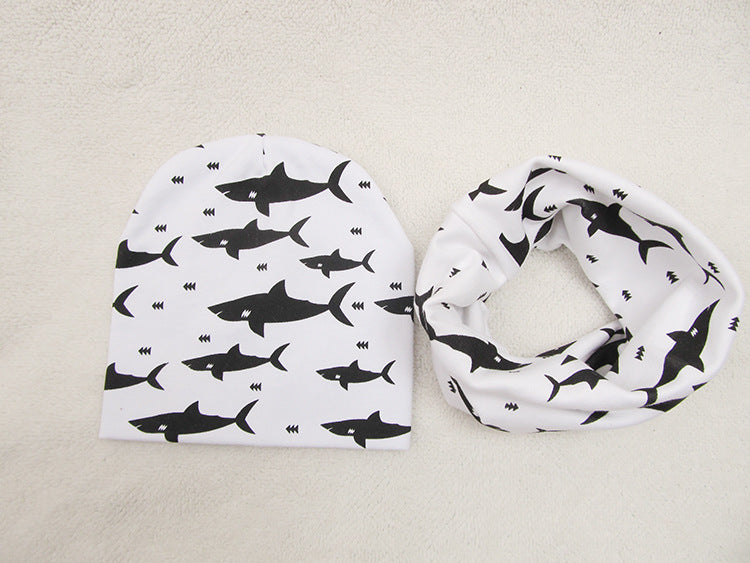 Children's Pullover Hat Animal Print Hat Scarf Two-piece Set
