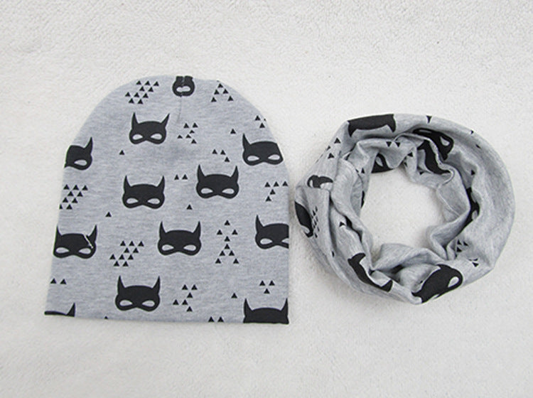 Children's Pullover Hat Animal Print Hat Scarf Two-piece Set
