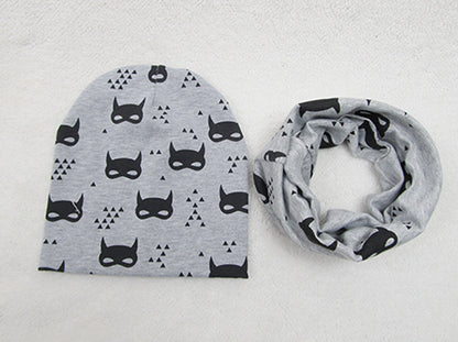 Children's Pullover Hat Animal Print Hat Scarf Two-piece Set