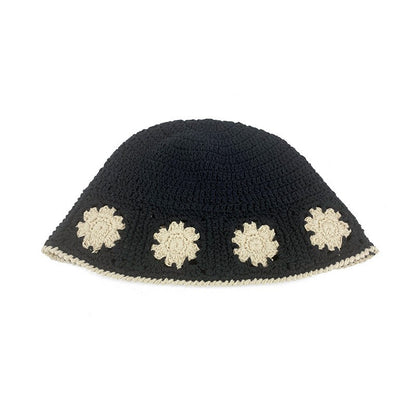 Japanese-style Retro Hollow Flower Handmade Knitted Bucket Hat Women