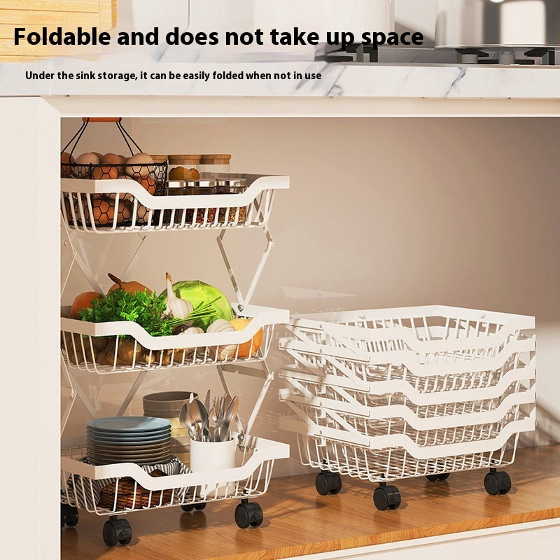 Kitchen Storage Rack Floor Folding Multi-layer Gap Vegetable Fruit Basket Storage