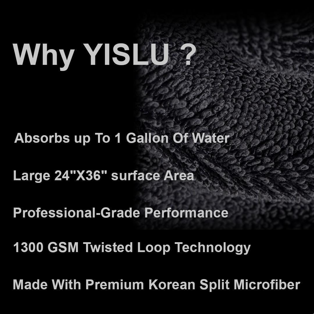 24x36in YISLU Drying Towel  - Super Absorbent Car Drying Towel, Woven With Twisted Microfiber, 1300 GSM High Quality Microfiber 70 30 Mixed Twisted Microfiber