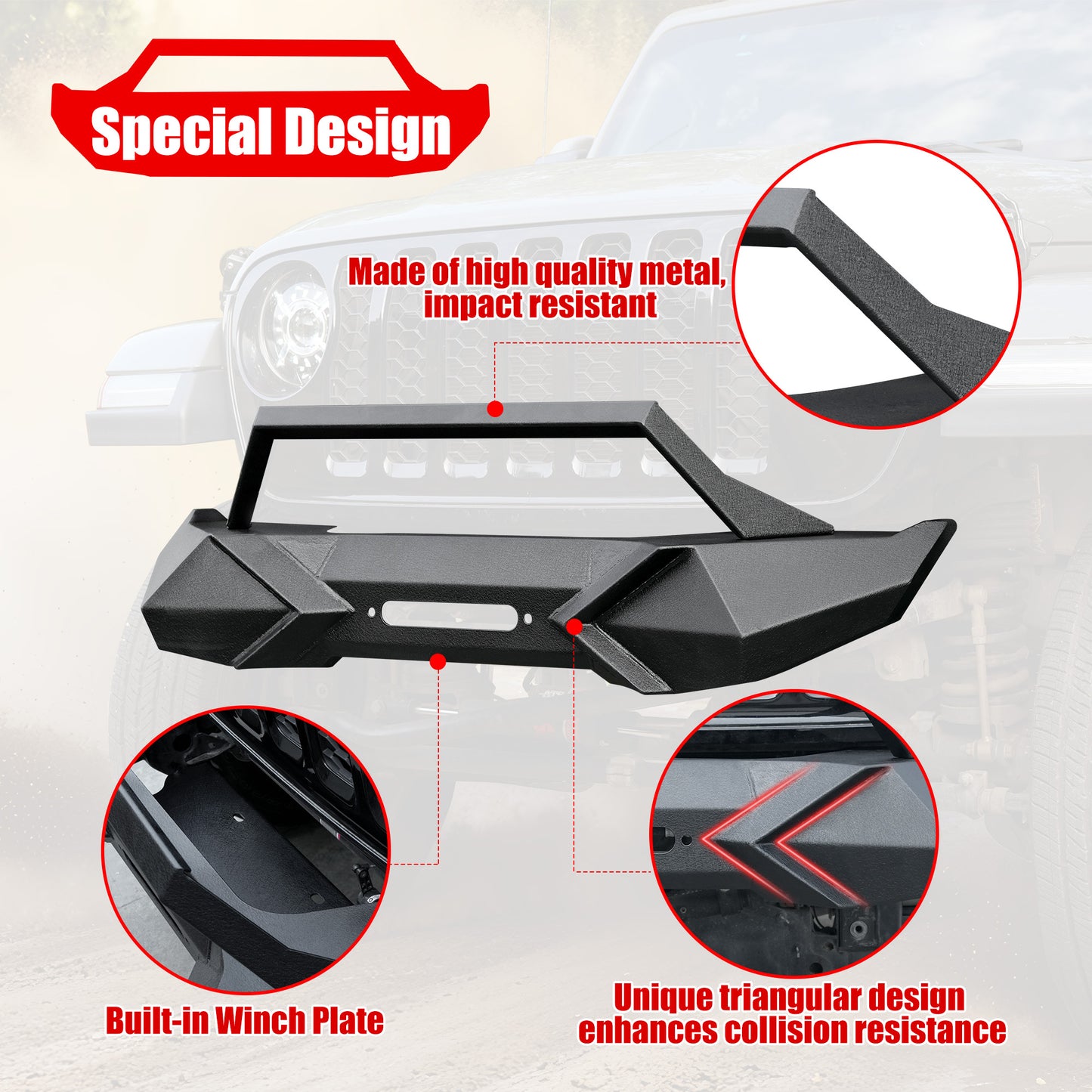 X Style Front Bumper With Winch Plate Compatible For Wrangler JK 2007-2018 , Heavy Duty Black Textured Manganese Steel Construction, Perfect For On And Off-Road Used