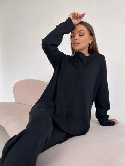 Autumn And Winter Leisure Loose And Irregular Split Top Wide Leg Pants Two-piece Set
