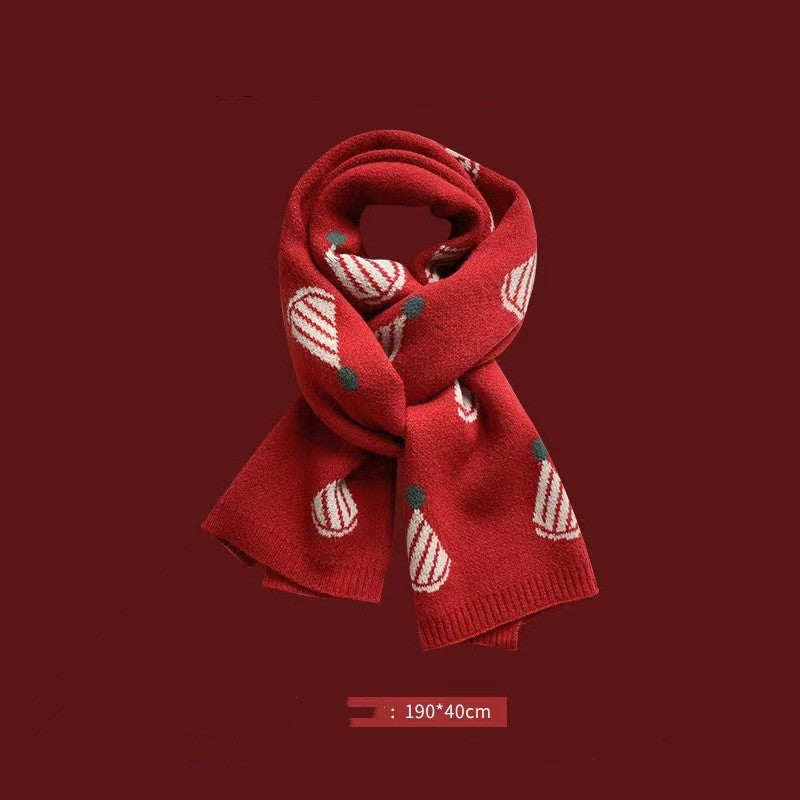 Red New Year Scarf Women's Winter Christmas Knitting Wool