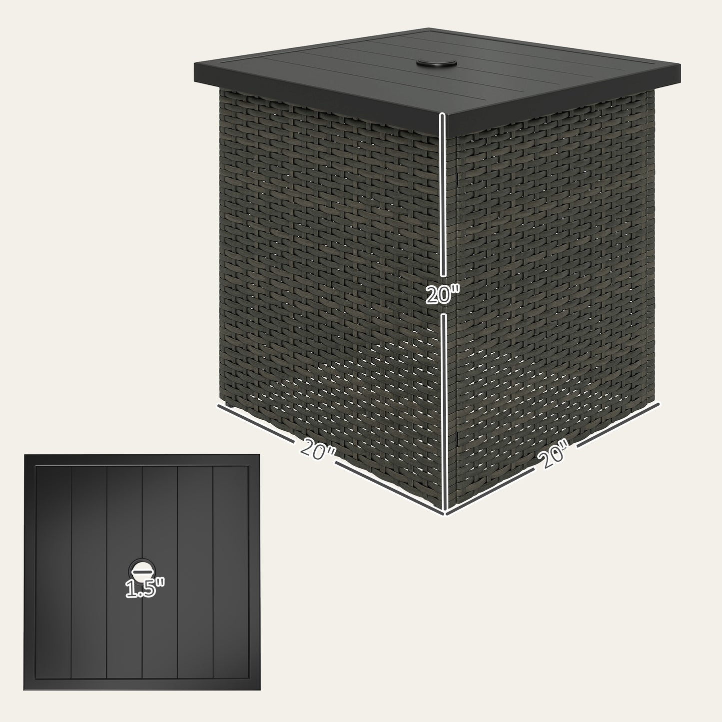 Wicker Side Table With 1.5 Umbrella Hole, Square Outdoor End Table With UV-Resistant Frame, Storage Space, Mixed-Brown