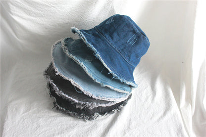 Summer Sunshade Raw Edge Denim Bucket Hat Women