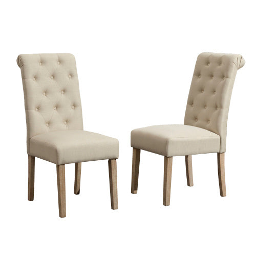 Habit Solid Wood Tufted Parsons Dining Chair, Set Of 2, Tan