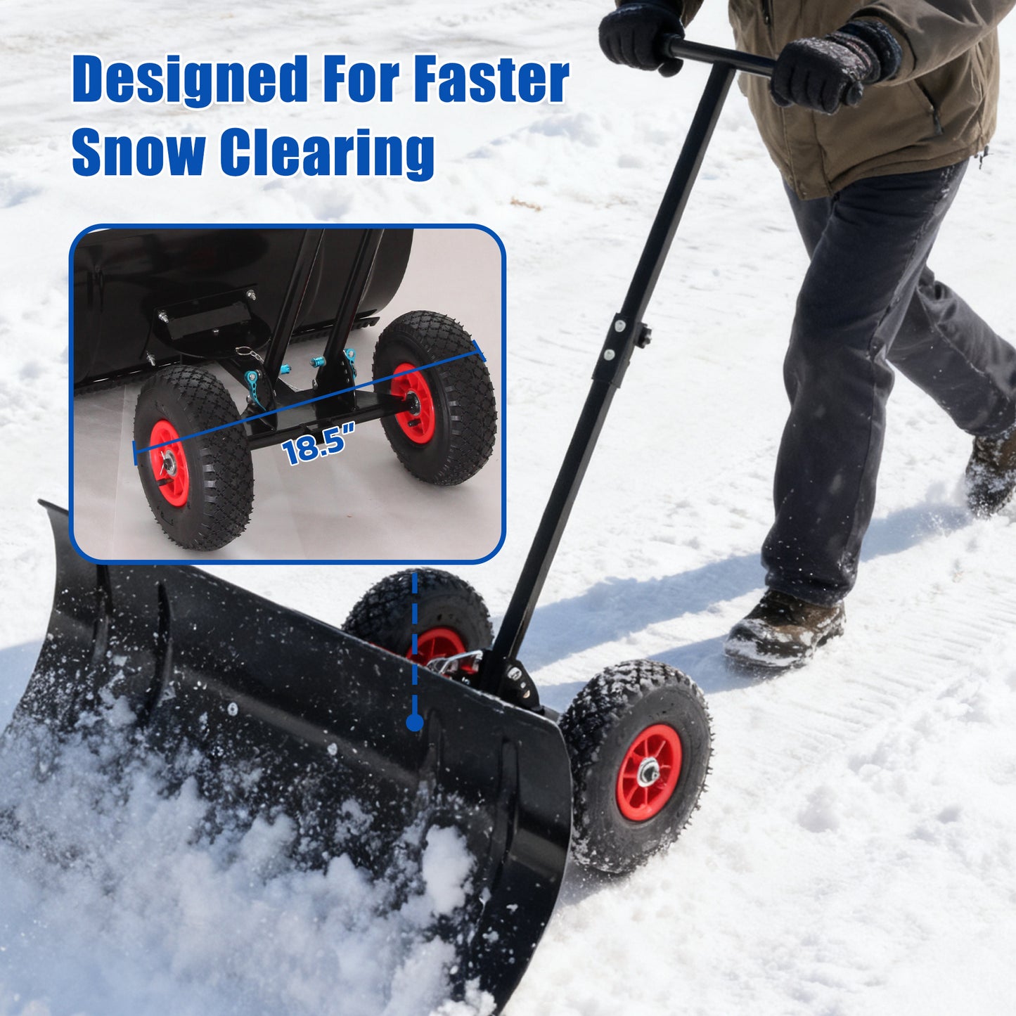 This 30-inch Wide, 15-inch High Metal Snowplow Features Two Wheels, Adjustable Handle Angle And Height For Easy Snow Removal, And An Ergonomic Single-pole Design Suitable For Driveways And Sidewalks.