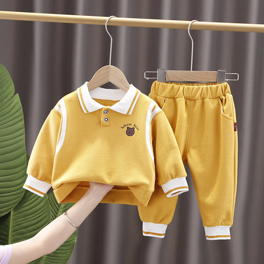 Children's Lapel Sweatshirt Sports Two-Piece Set