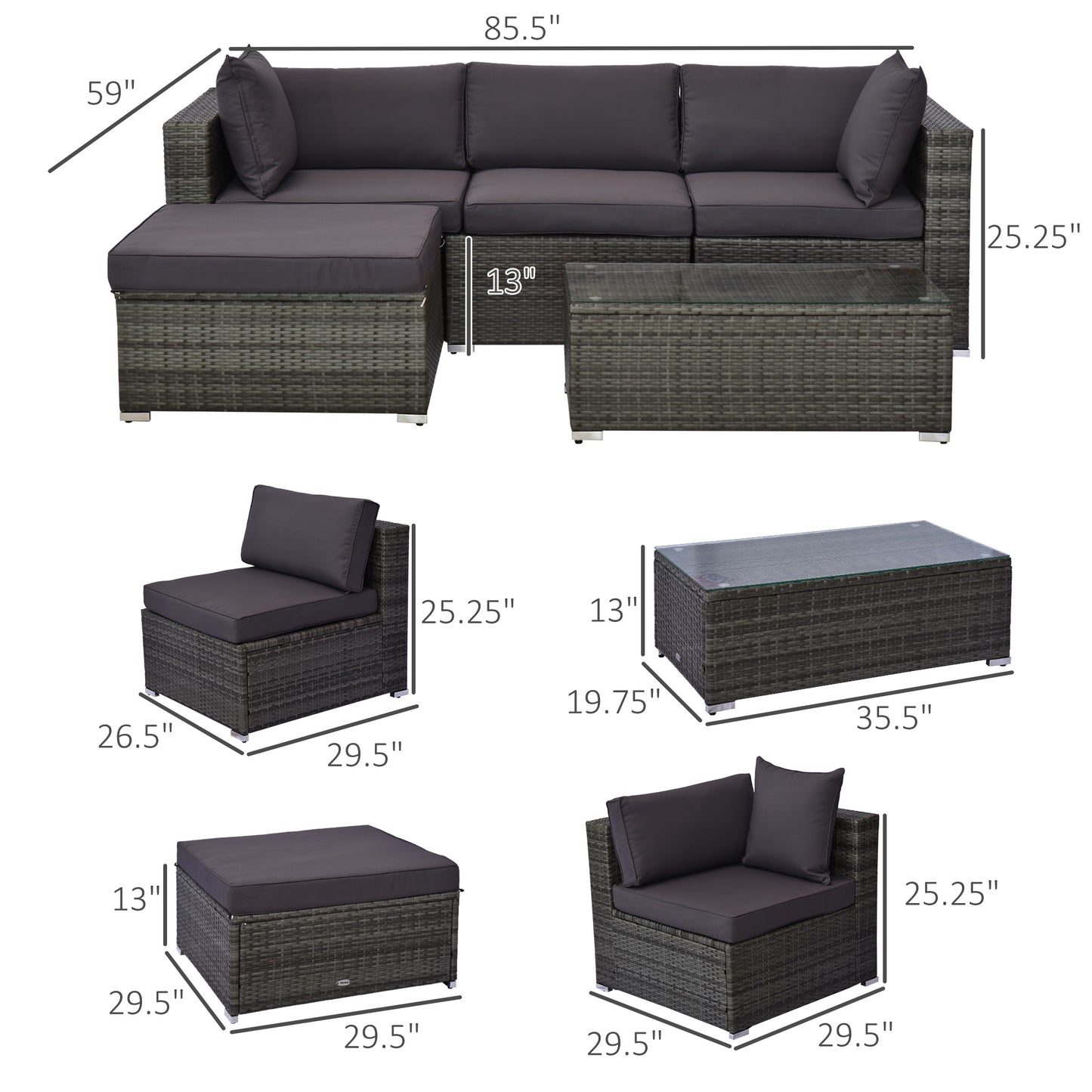 5-Piece Outdoor Sectional Furniture