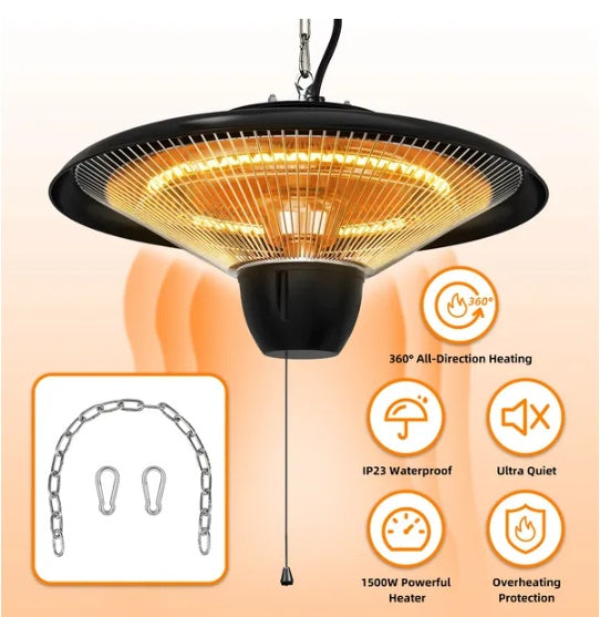 1500W Outdoor Hanging Patio Heater Ultra-Quiet Electric Heating Lamp