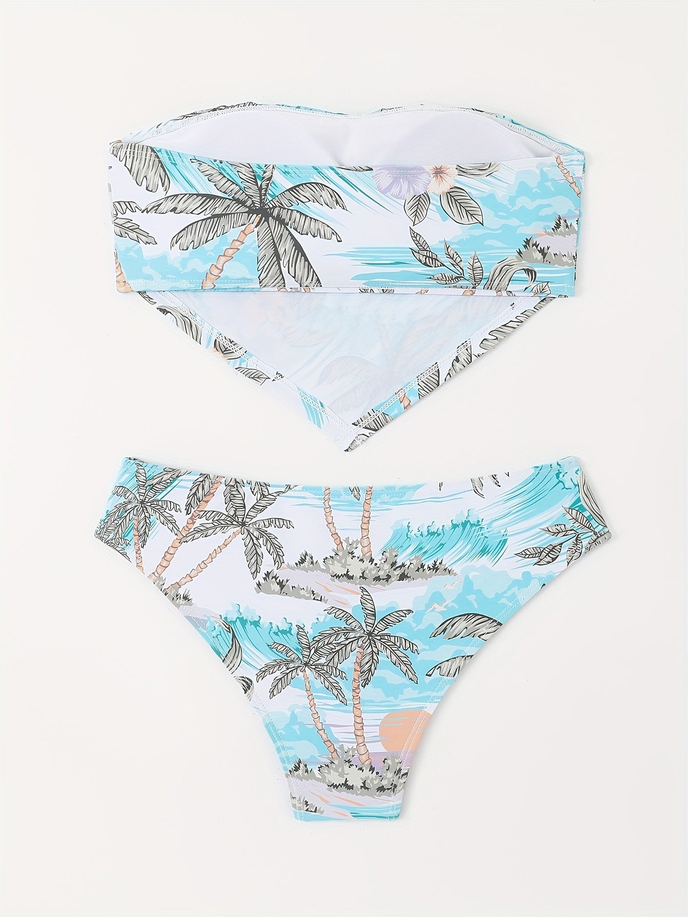 Women's Fashionable Two-piece Bikini Set With Square Scarf And Plunging Top - Beach Style