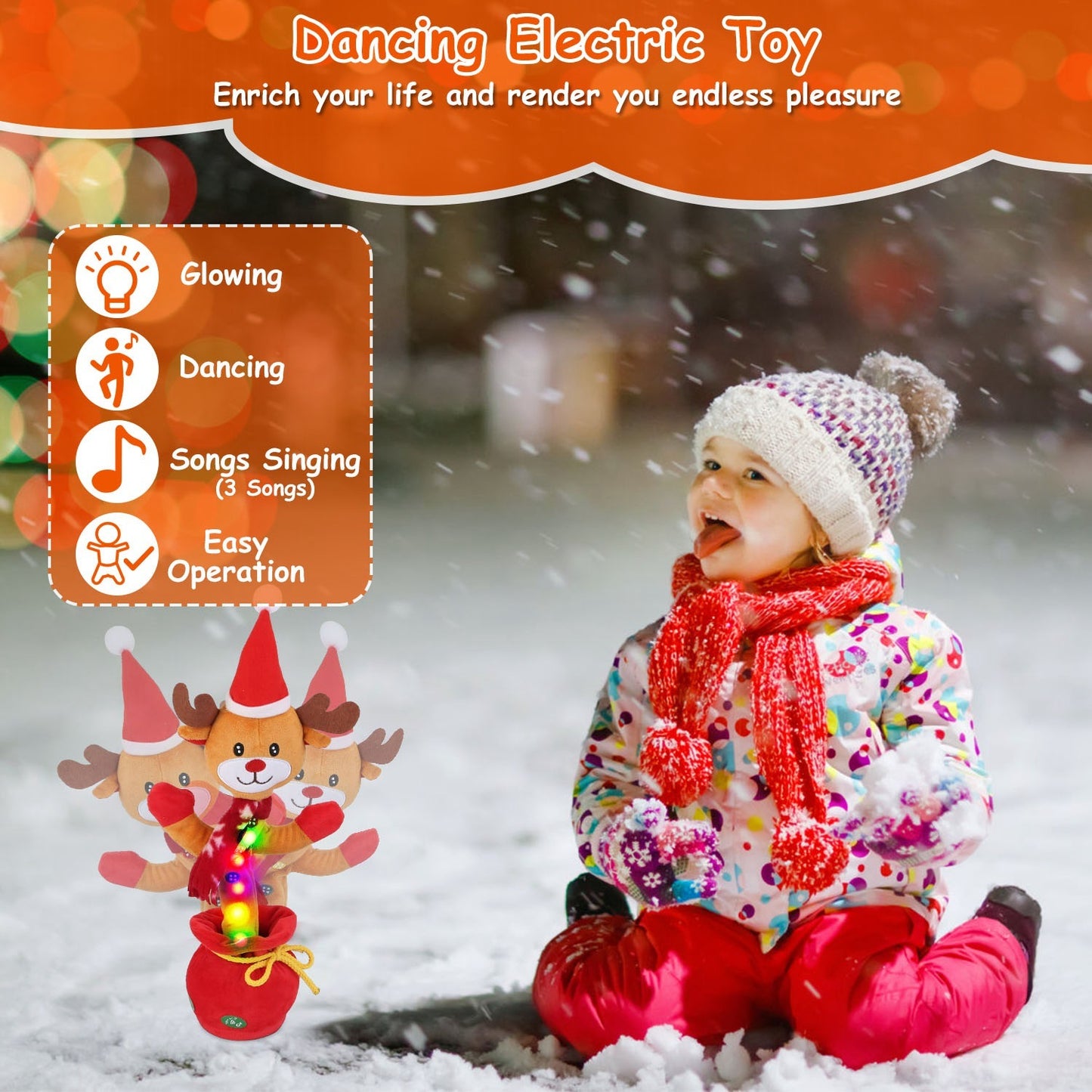 1Pc Penguin Or Elk Kid Electric Dance Toy Christmas Elk Snowman Senior Penguin Plush Toy Interactive Sing Song Whirling Mimicking Recording Light Up Toy