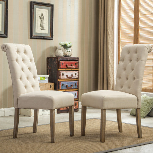 Habit Solid Wood Tufted Parsons Dining Chair, Set Of 2, Tan