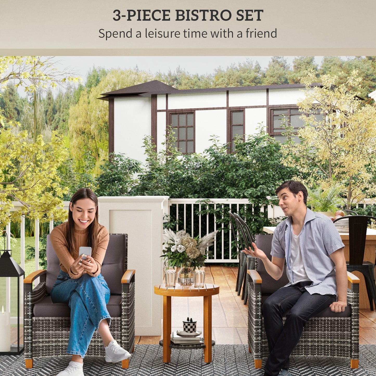 Outdoor Bistro Set Patio Furniture with Cushions for Porch