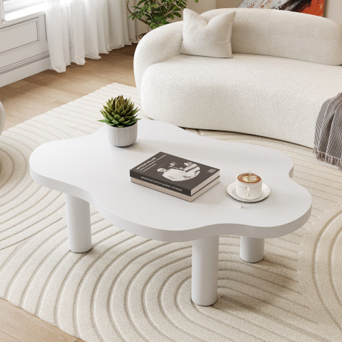 Cloud Shaped Coffee Table, Irregular White Tea Table, Round Corner End Table, Modern Coffee Table With 4 Legs, For Living Room Furnitur, Easy Assembly