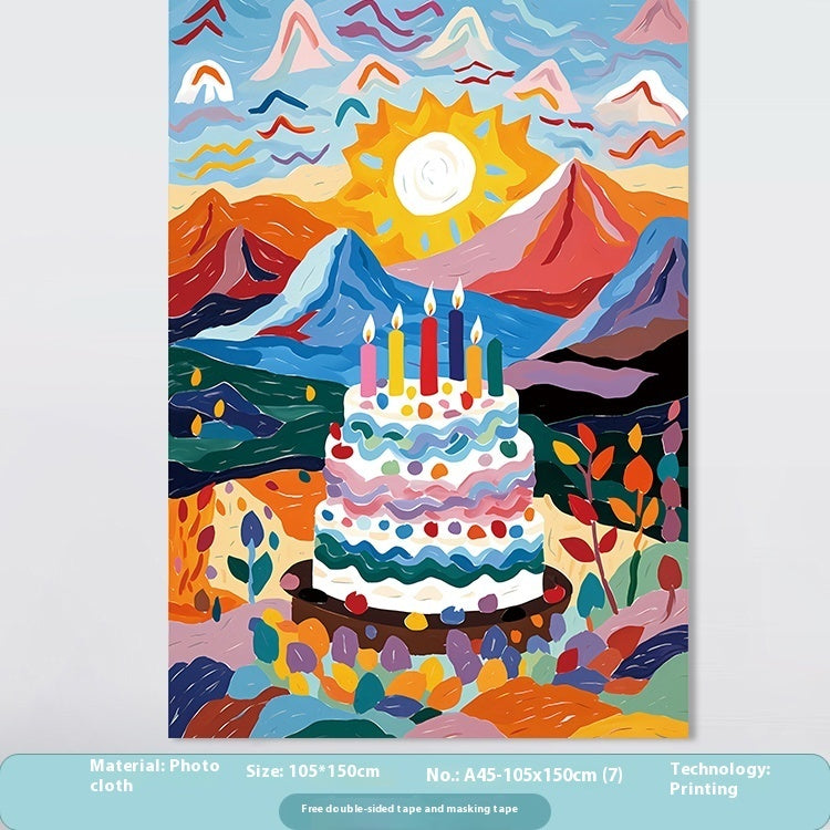 Birthday Party Layout Cake Hanging Cloth Children Background Wall