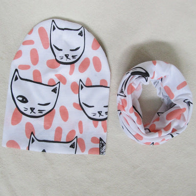 Children's Pullover Hat Animal Print Hat Scarf Two-piece Set