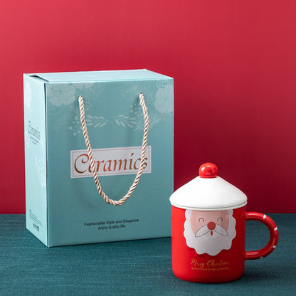 Christmas Mug With Lid Spoon Snowman Ceramic Mug