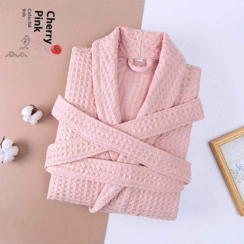 Four Seasons Pure Cotton Waffle Bathrobe Water-absorbing Quick-drying Bathrobe