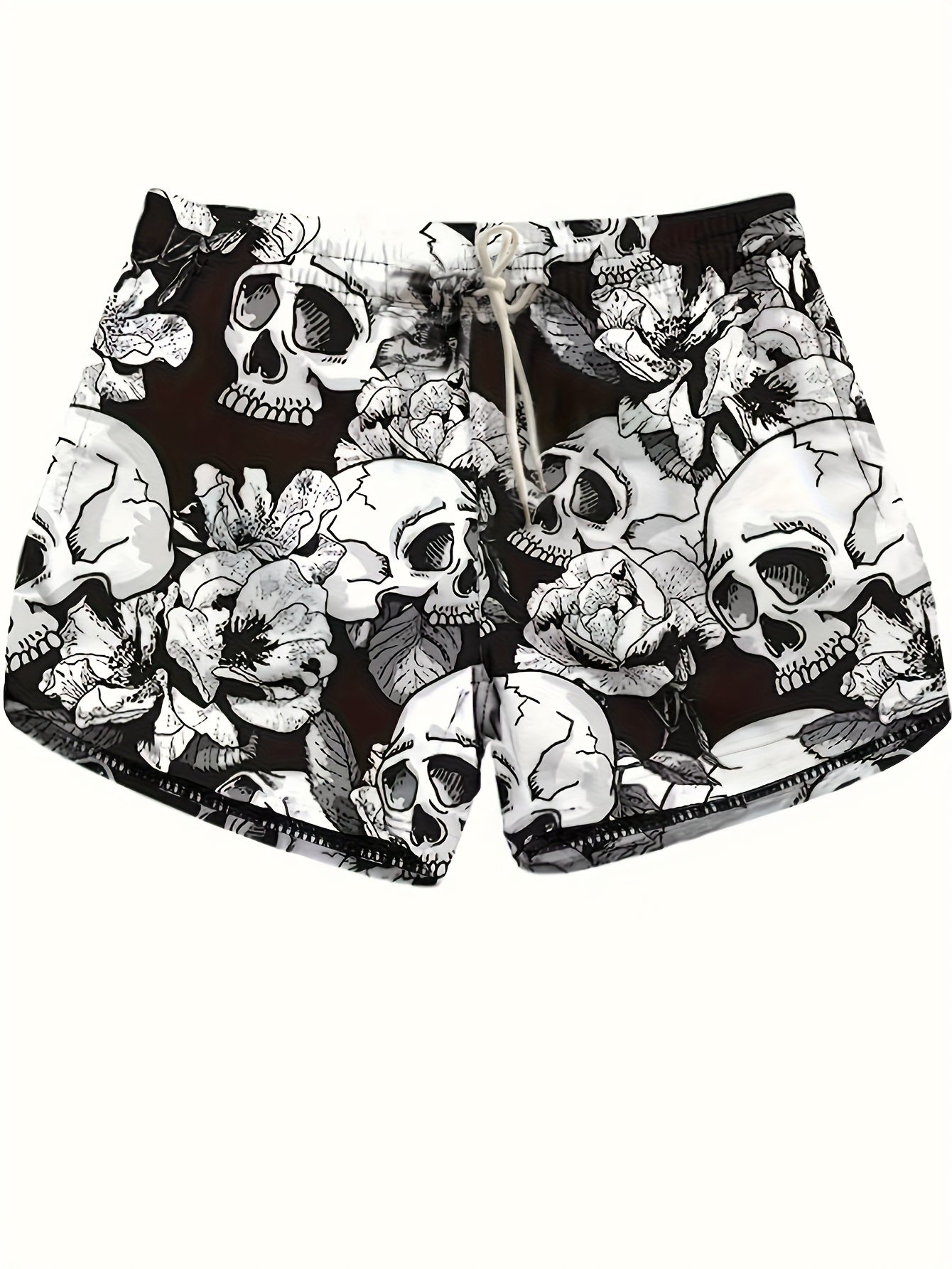 Women's Large-size Sports Shorts With Skull Print, Drawstring One-piece Sports Bottom, Beach Style