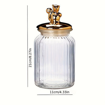 Modern Transparent Glass Sealed Jar Storage With Lid Golden Animal Decoration Candy Bottle Tea Box Kitchen Utensils