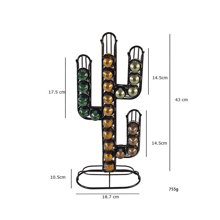 Coffee Capsule Rack Iron Wire Black Cactus Coffee Capsule Storage Display Rack