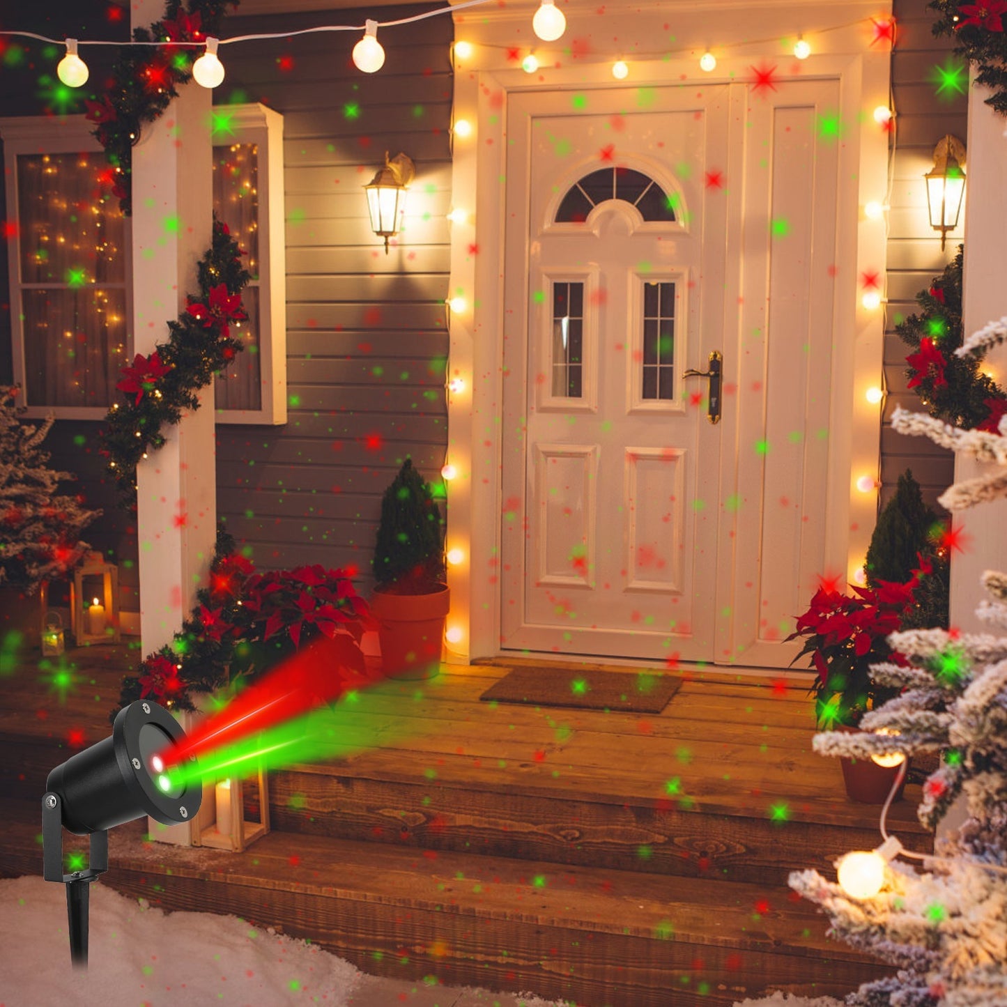 1Pc Outdoor Laser Projector Light Red And Green Projection Light With 3 Modes 12 Speeds 6Hrs Timer IP44 Waterproof Firefly Landscape Light For Christmas Halloween Holiday New Year