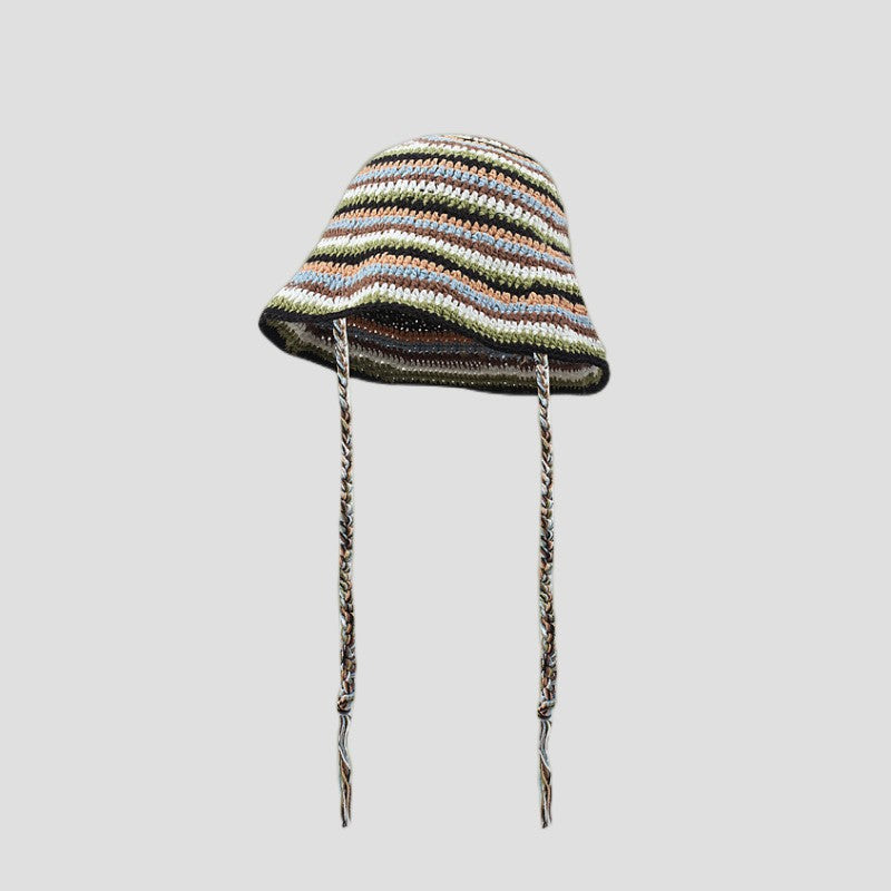 Japanese-style Retro Hollow Flower Handmade Knitted Bucket Hat Women