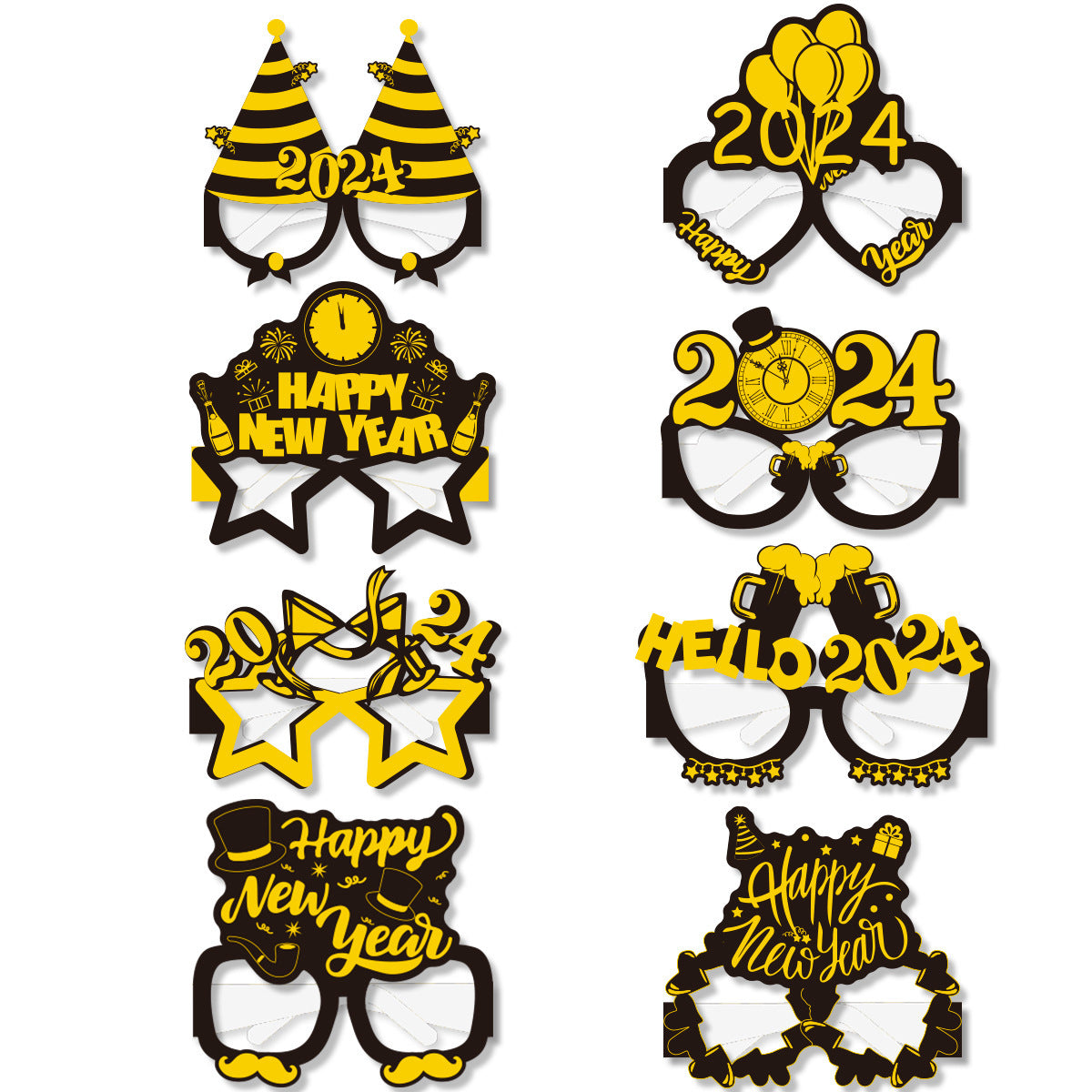 8pcs Happy New Year 2024 Party Funny Photo Props Paper Glasses Decoration