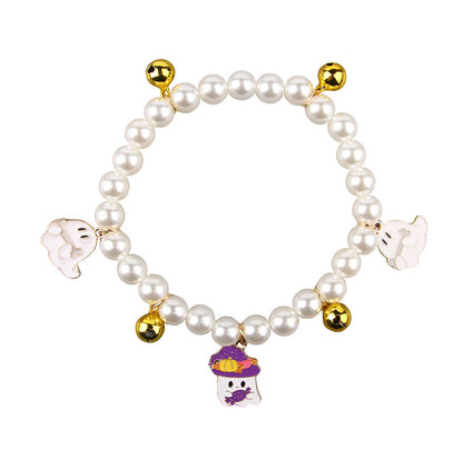3pcs Pearl Necklace For Pets Halloween Decoration Cat Necklace Puppy Dog Bell Neck Ornament
