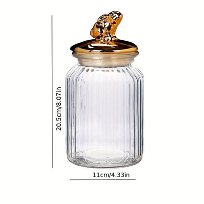 Modern Transparent Glass Sealed Jar Storage With Lid Golden Animal Decoration Candy Bottle Tea Box Kitchen Utensils