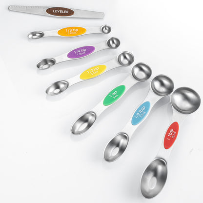 Kitchen Stainless Steel Magnetic Suction Double Head Measuring Spoon 8-piece Set