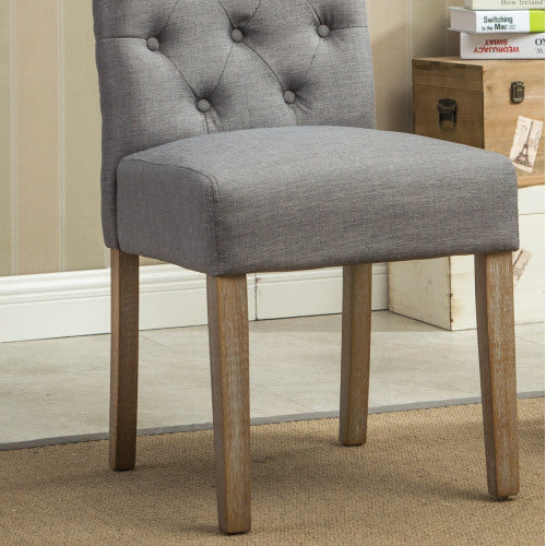 Habit Solid Wood Tufted Parsons Dining Chair, Set Of 2, Grey