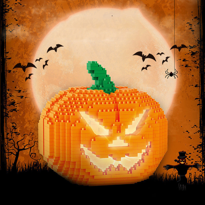 Halloween Decoration Pumpkin Lamp Building Blocks Decoration Micro-particle Assembled Toys