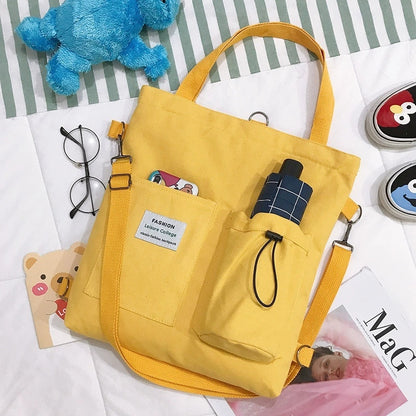 Harajuku Canvas Bags Students Handbag With Pockets Preppy Buckpack Shoulder Bag For Women Shoolbags