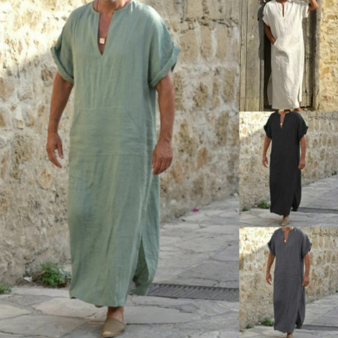 Short Sleeve Bottoming Large Robe Long-cut Coat Robe For Men