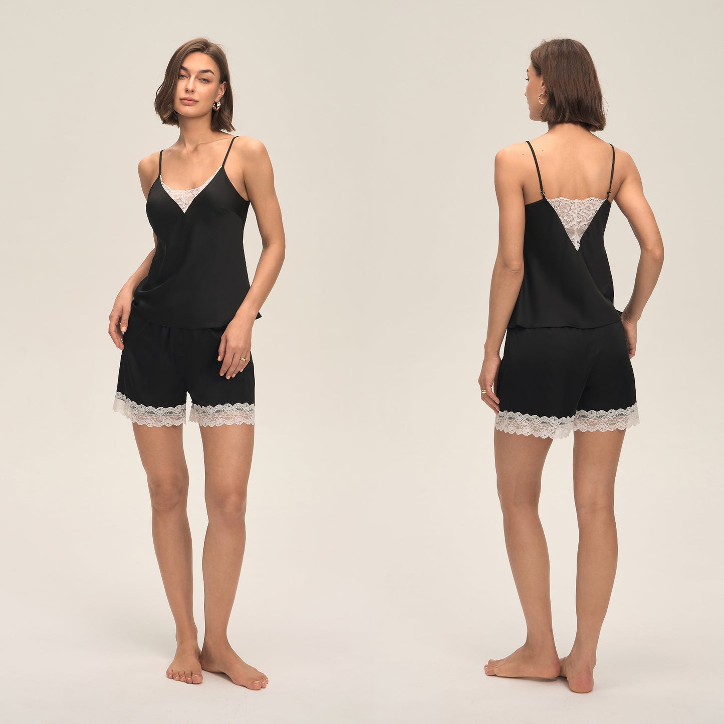 Lace-Panel Solid-Color Sexy Jumpsuit With Suspender Shorts