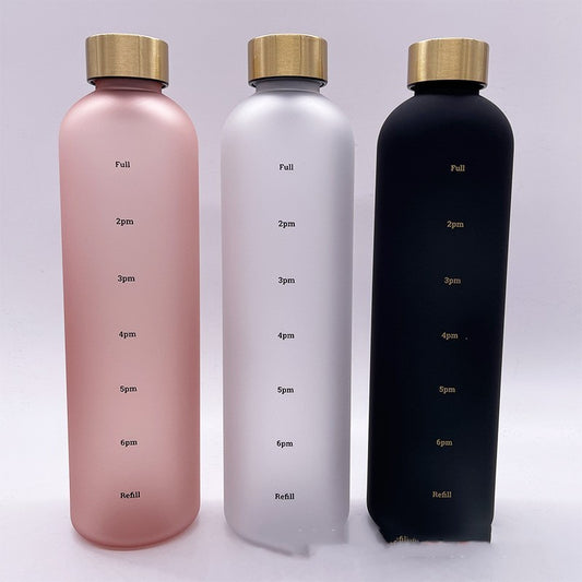 Large Capacity 1L Time Water Cup Fitness Water Bottle Gradient Color Matte