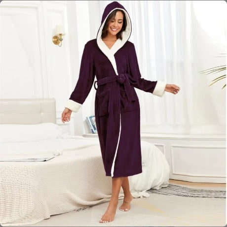 Local Stock Plush Oversize Winter Soft Warm Long Flannel Bathrobe With Hooded Women Thick Night Fleece Bath Robes Dressing