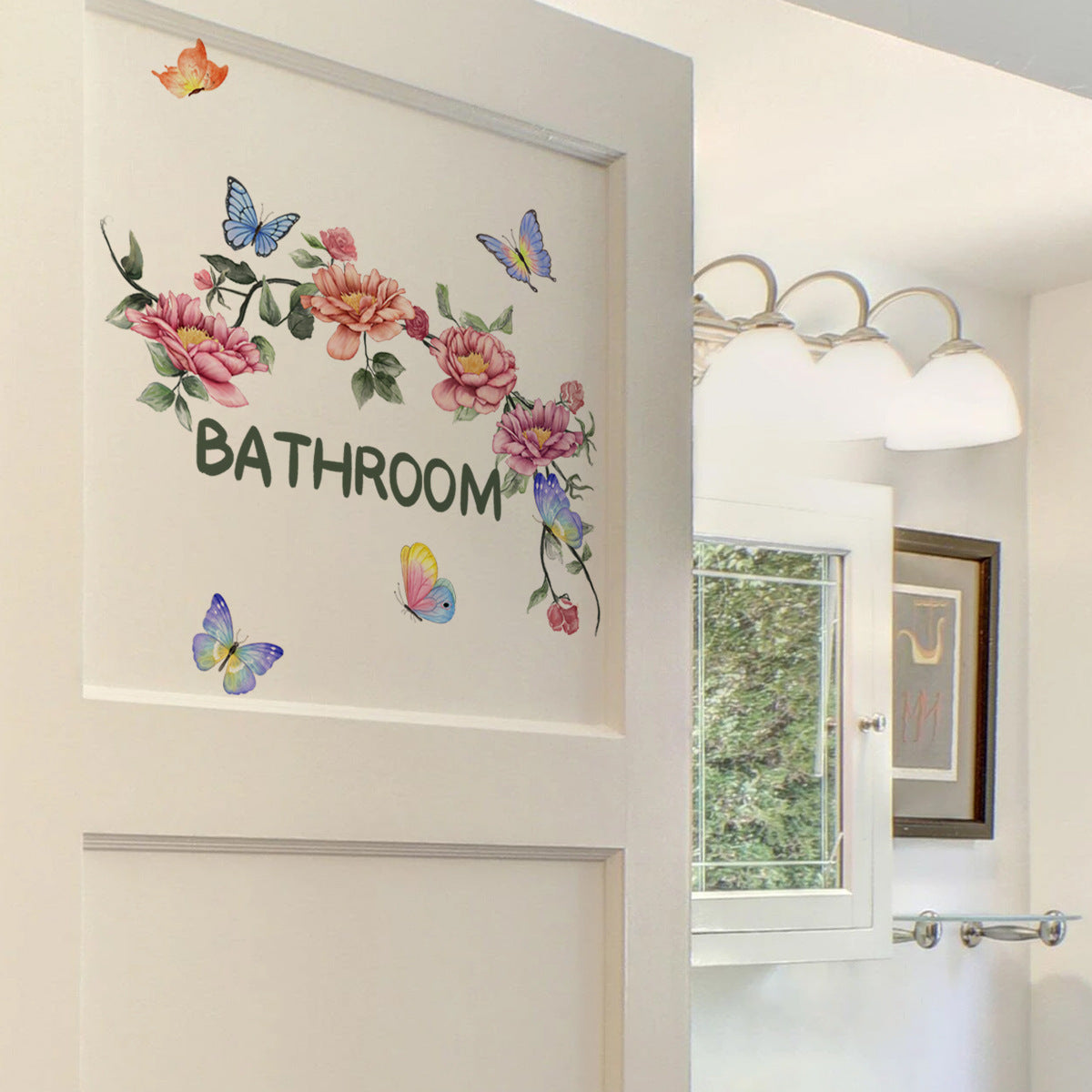 Flower Bathroom Wall Sticker Door Stickers Bathroom Decoration