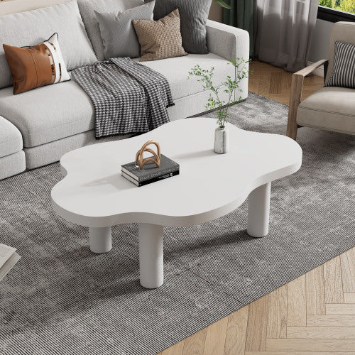 Cloud Shaped Coffee Table, Irregular White Tea Table, Round Corner End Table, Modern Coffee Table With 4 Legs, For Living Room Furnitur, Easy Assembly