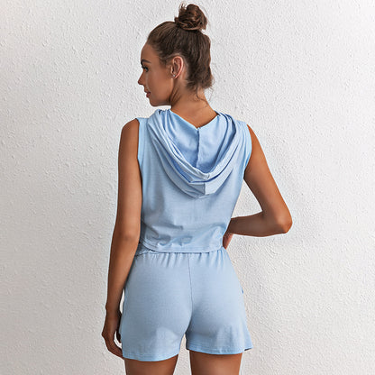 Cotton Sleeveless Vest T-shirt Shorts Sports Style Leisure Two-Piece Set